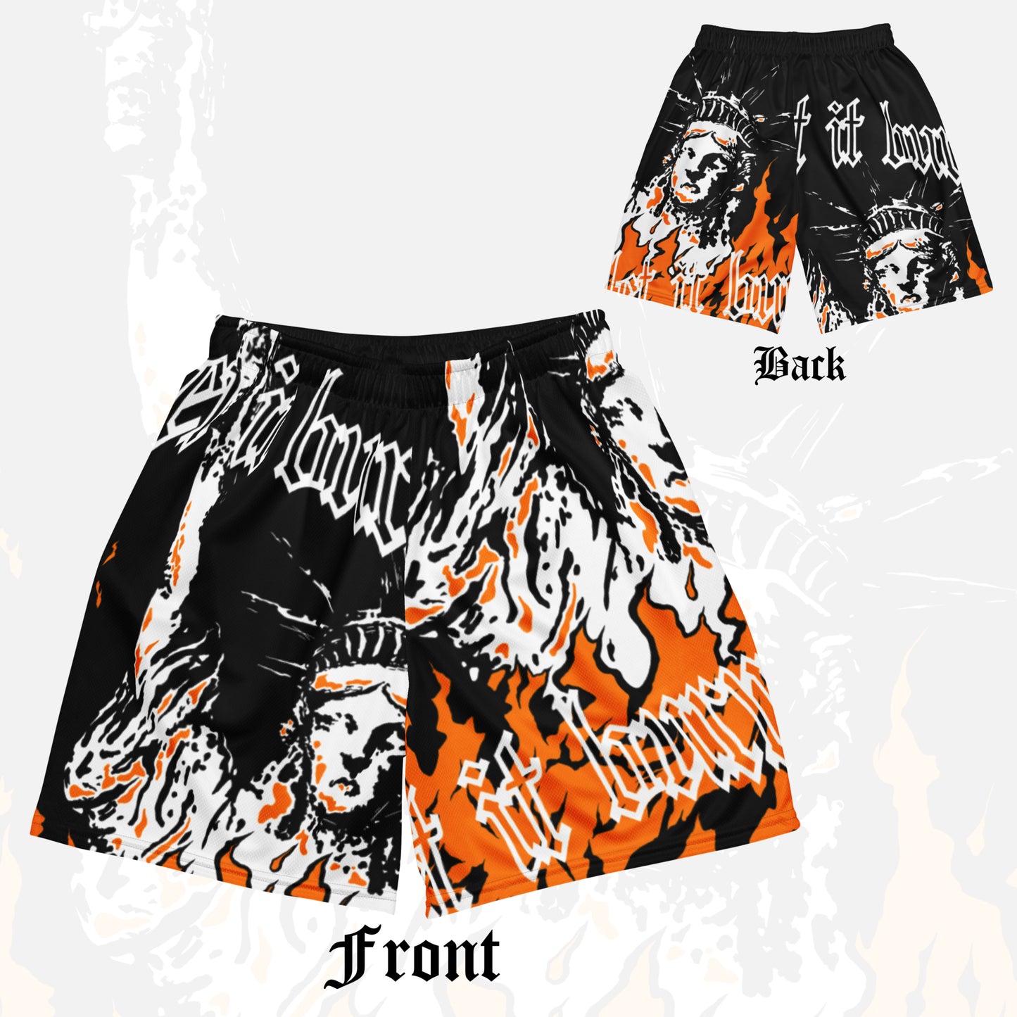 “Let it Burn” all over print unisex mesh shorts