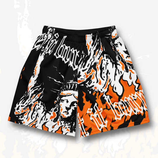 “Let it Burn” all over print unisex mesh shorts